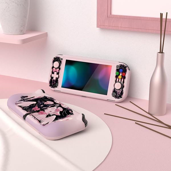PlayVital ZealProtect Protective Case for Nintendo Switch Lite, Hard Shell Grip Cover for Nintendo Switch Lite w/Screen Protector & Thumb Grip Caps & Button Caps - Darkling Sheep - 4
