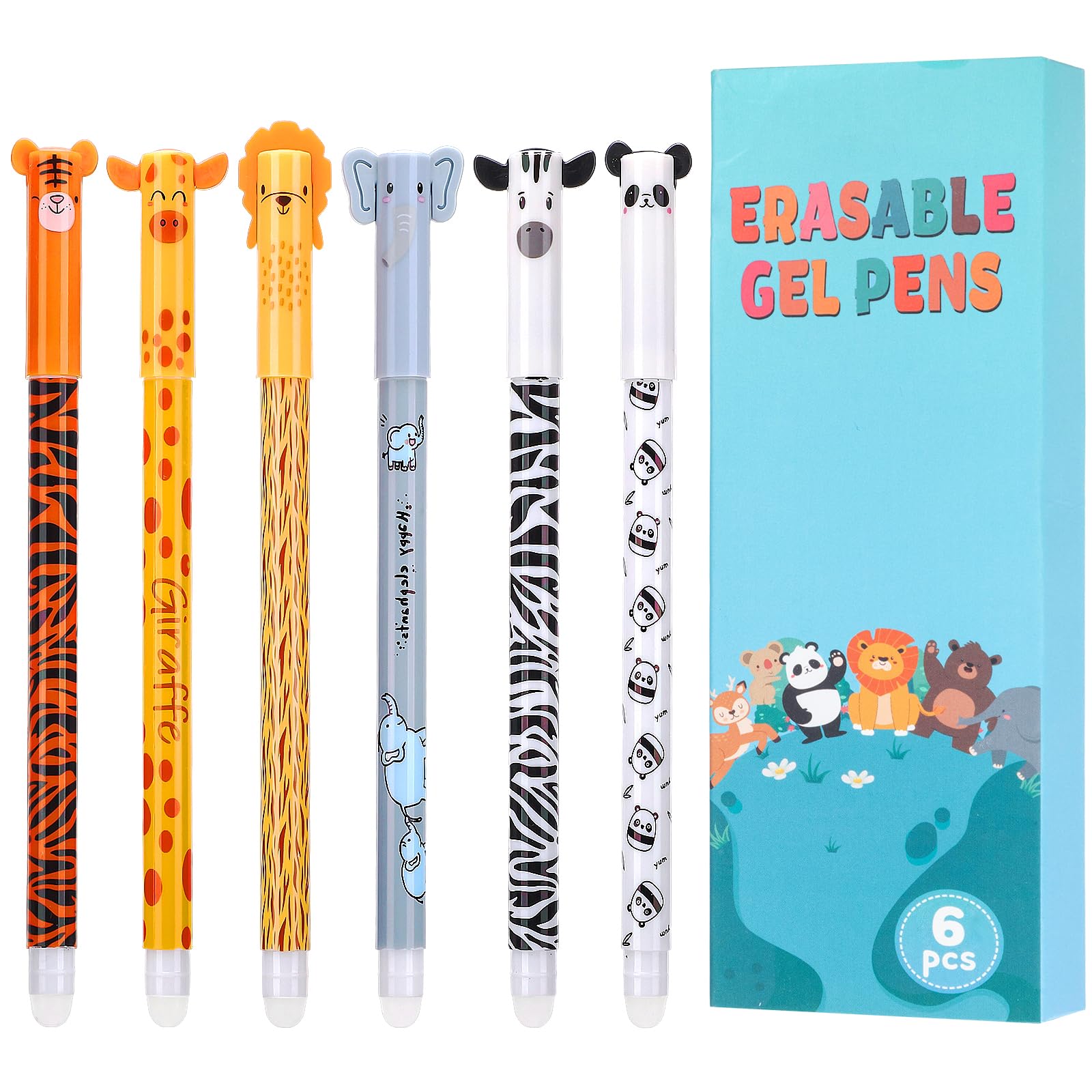 Thboxes Ostern Geschenke - 6 Stück Radierbarer Kugelschreiber, 0,5mm Gelstifte Radierbar Tintenroller Radierstift Radierbare Stifte Tiere Erasable Pen für Schulsachen Bürobedarf, 3 Blaue 3 Schwarze