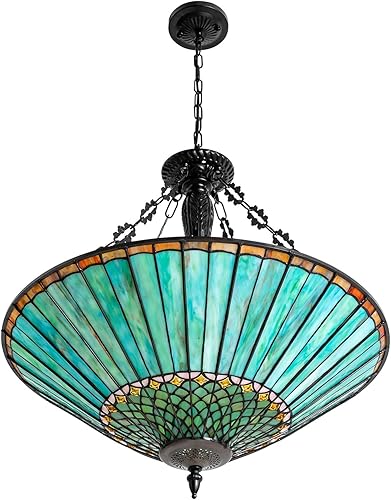 Flhonudi Lámpara colgante Tiffany de 23.6 pulgadas, 5 luces, lámpara colgante de vitral, lámpara de techo vintage para dormitorio, sala de estar,