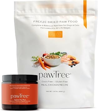 pawTree Bundle for Dogs & Cats Freeze-Dried Raw Food 1.5 lbs, Chicken & Gastro Pro Plus 60 ct Complete Nutrition & Digestive Support