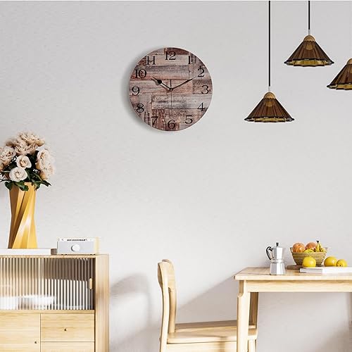 Miniatura 5 de Relojes de pared silenciosos sin tictac, madera marrón granero, tablón de pino, relojes de pared rústicos, funciona con pilas, reloj de pared