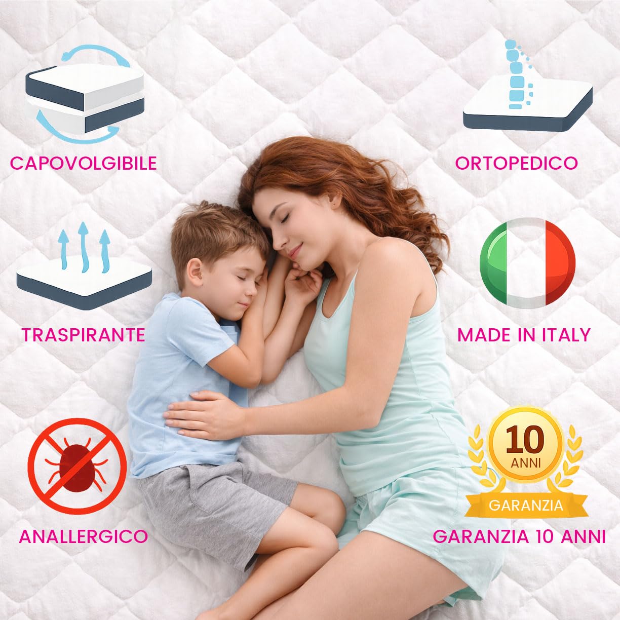 GEEMMA s.r.l. Materasso PRIME matrimoniale 160X190 Cm CONFORTEVOLE che NON SCALDA | Materasso ortopedico alto 20 cm contro il mal di schiena | MADE IN ITALY, Anallergico - MOD. PRIME 20