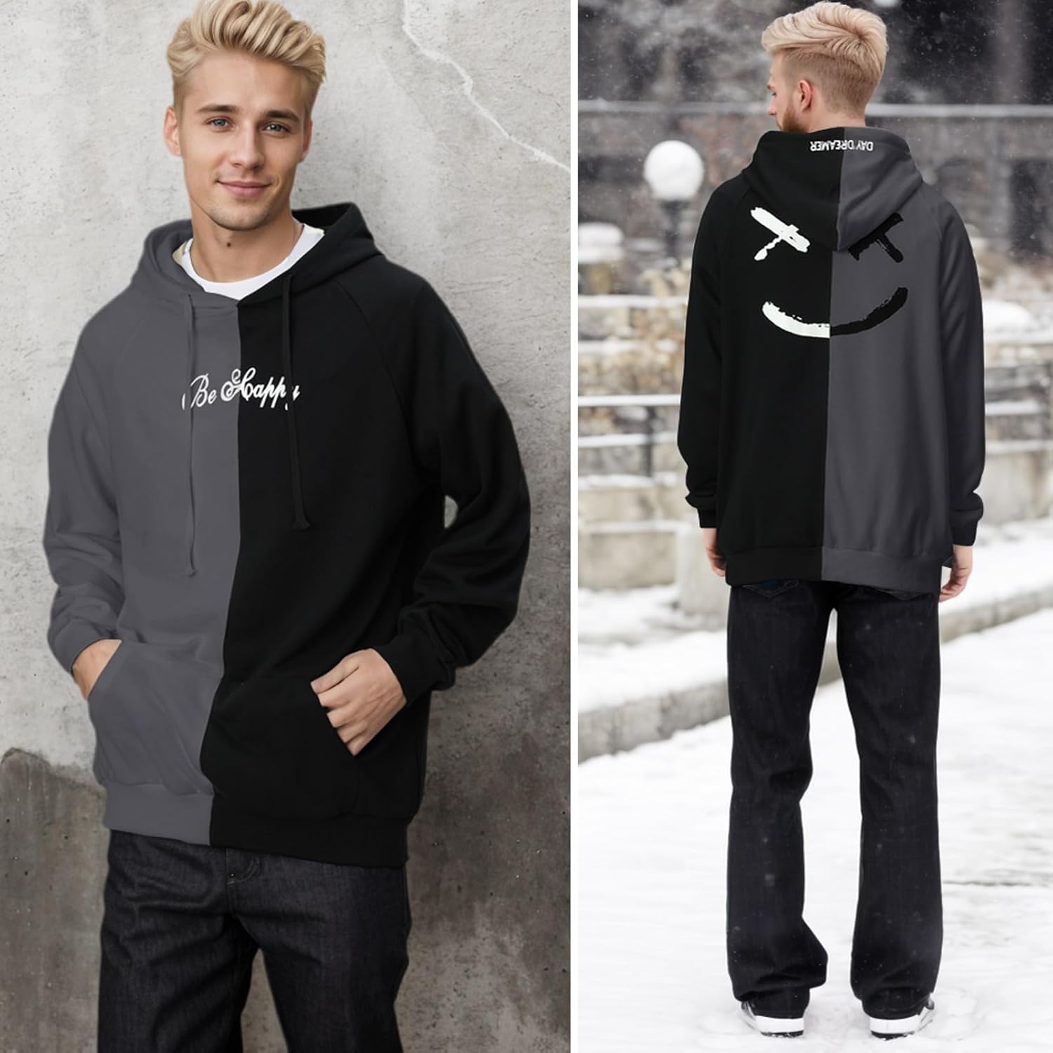 XIAOYAO Poncho Cape Hoodie Heren Capuchon Trui Pullover, Patchwork Sweat Hood Unisex Sweatshirt met Capuchon