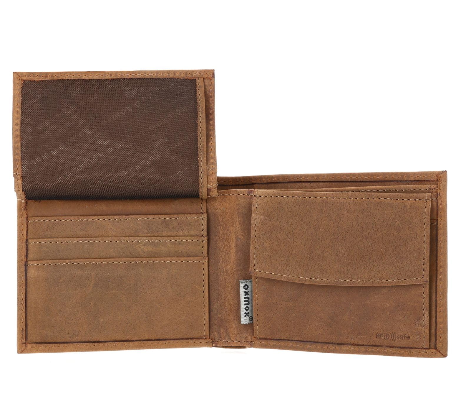 Oxmox Cuero Monedero Leather RFID Protect Querscheinbörse Freedom Anchor Embossed Vintage Light Brown marrón