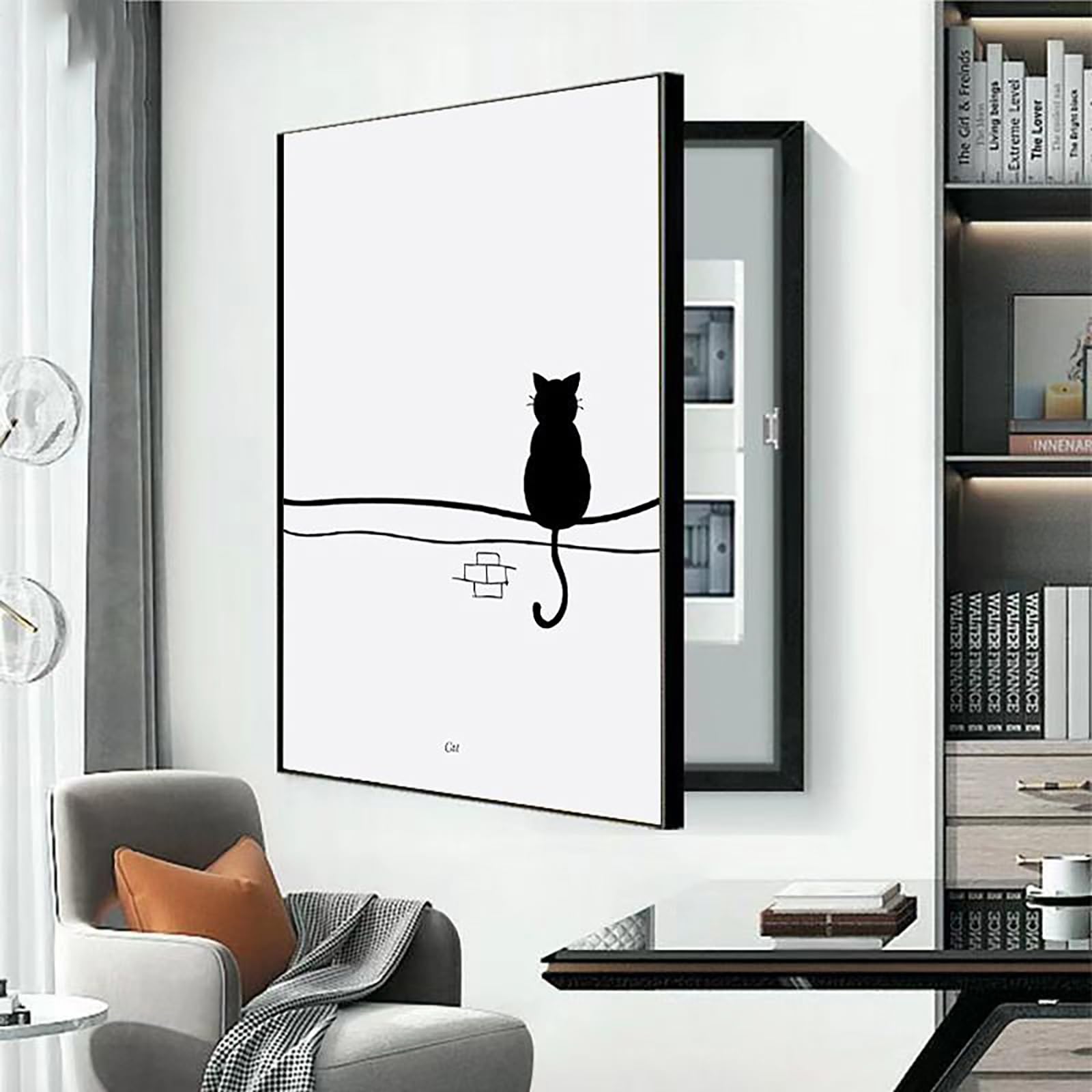 Decorative Electrical Panel Cover, Wall Mounted Hidden Meter Box, Decorative Painting Fuse Box Cover Cabinet(Black-D1,35 * 45cm/13.8 * 17.7in)