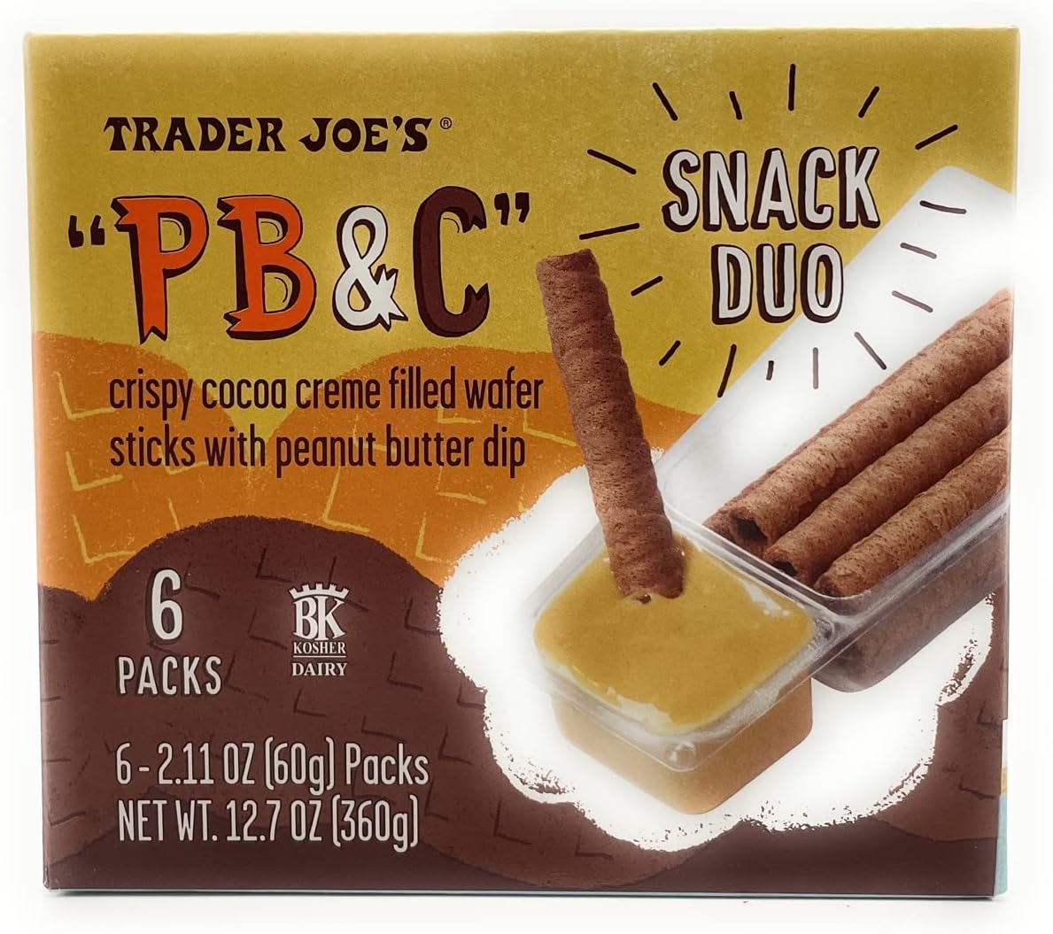 PB&C Crispy Cocoa Creme Filled Wafer Sticks with Peanut Butter Dip Snack Duo by Trader Joe's 12.7 Oz - (Pack of 1)