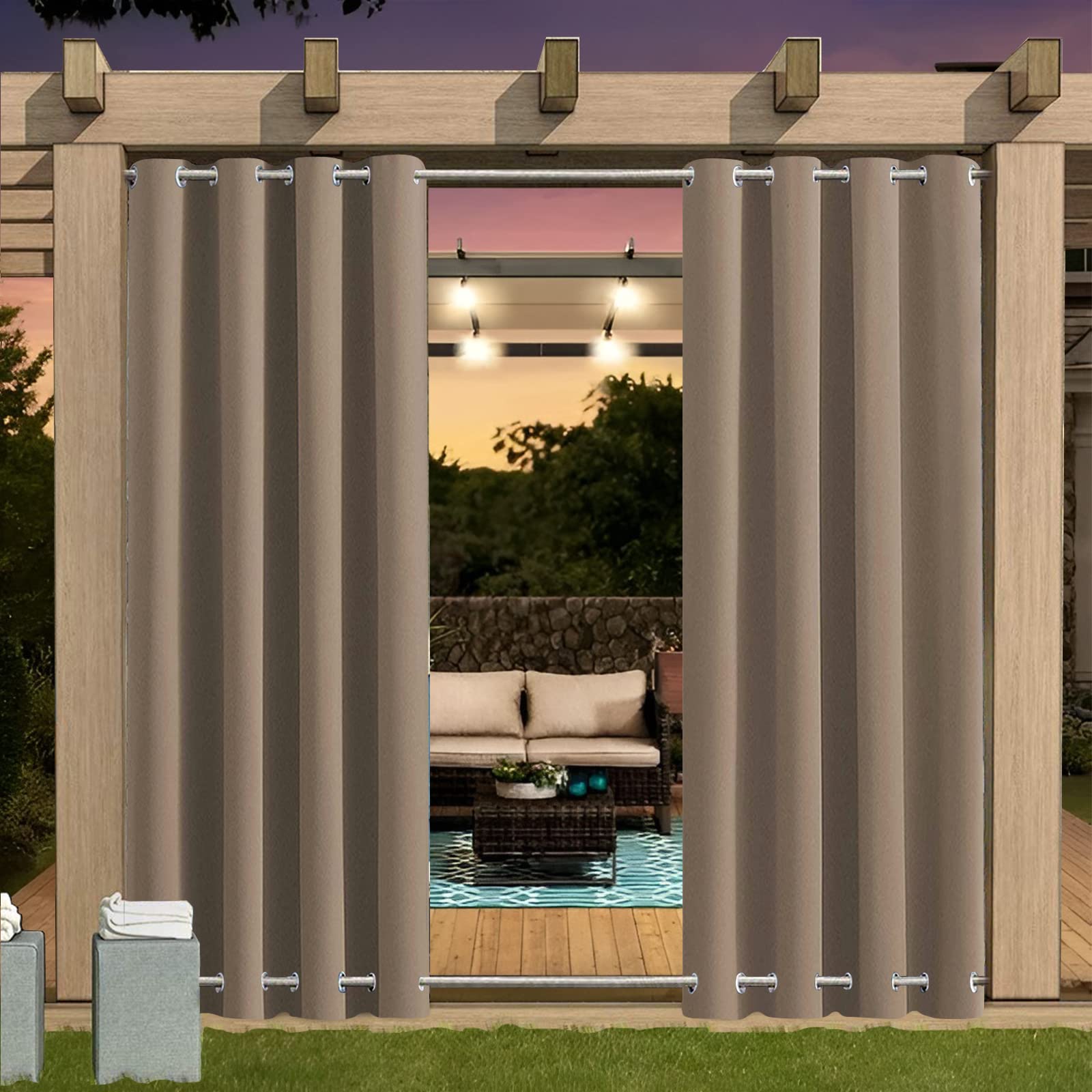 Outdoor Curtain Waterproof with Grommet (Top and Bottom), 1pcs Insulated Pergola Curtains, 24 Colors Outdoor Curtains, Insulated Privacy Outdoor Curtains for Pergola, Balcony, Garden, B304xH259CM