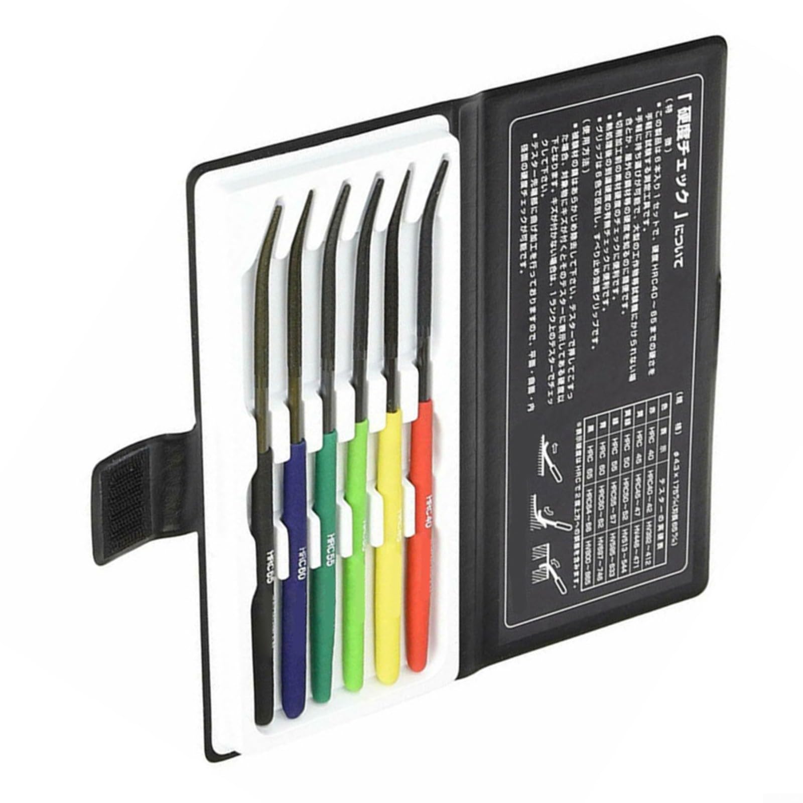 Härteprüffeilen-Set MA00600 6-teilig für HRC40-HRC65 Materialien, farbcodierte Feilen mit 175 mm Gesamtlänge für flache, gebogene
