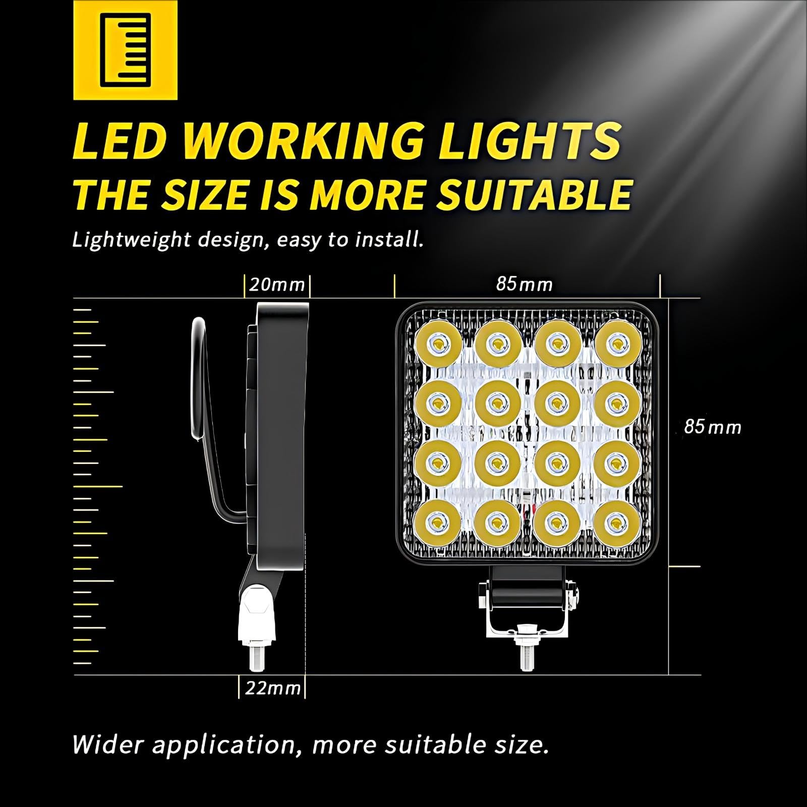 Faros LED de trabajo 10 X 48 W Mini faro adicional 12 V 24 V Offroad Faros Spotlight 6000 K Resistente al agua IP68 para tractor Vehículo Excavadora