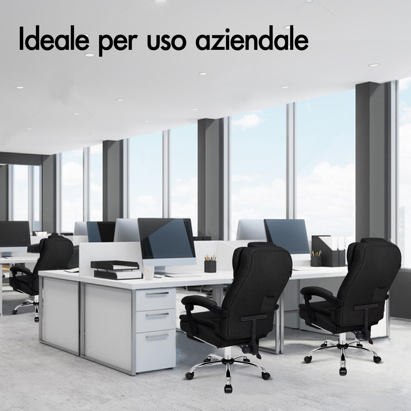 ALFORDSON Sedia Scrivania con Massaggio, Sedia Ufficio Ergonomica con Sedile riscaldato, Supporto Lombare e Poggiapiedi, Poltrona Girevole per Ufficio e Studio Sala Riunioni, Tessuto(Nera)