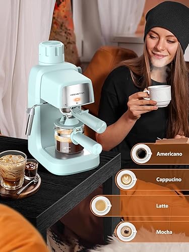 Miniatura 7 de KEENSTAR Máquina de café expreso de 3.5 bar con espumador de leche, máquina compacta de espresso y capuchino de 800 W con función de