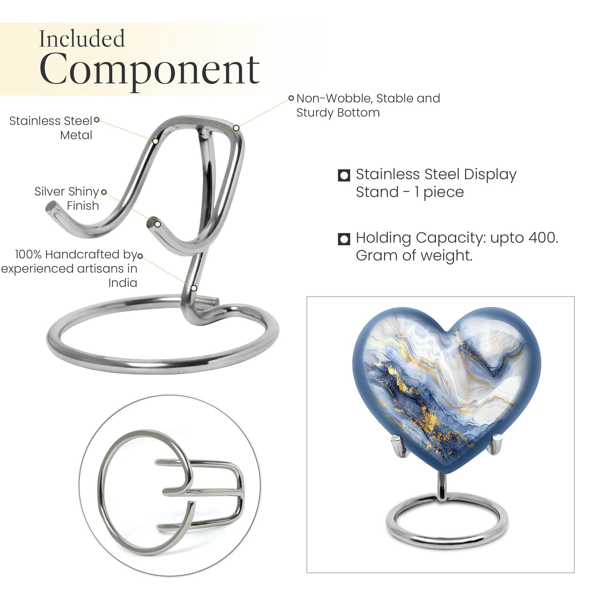 YATHABHISA Blue Marble Metal Urn for Ashes Adult Male, Heart Shaped, 10 Inch, 10" Large Urn Pack of 1 - Image 4