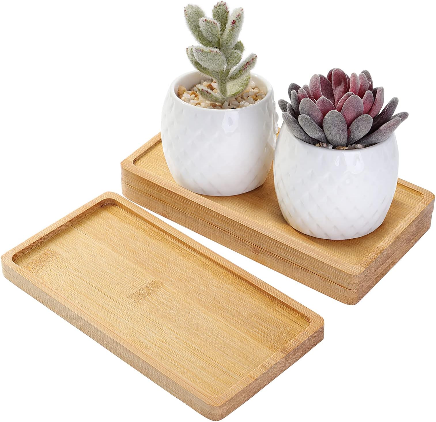 3PCS Bamboo Tray, Rectangle Saucer, Flower Plant Succulent Pot Holder, Wooden Serving Tray, Cup Coaster, Paper Holder