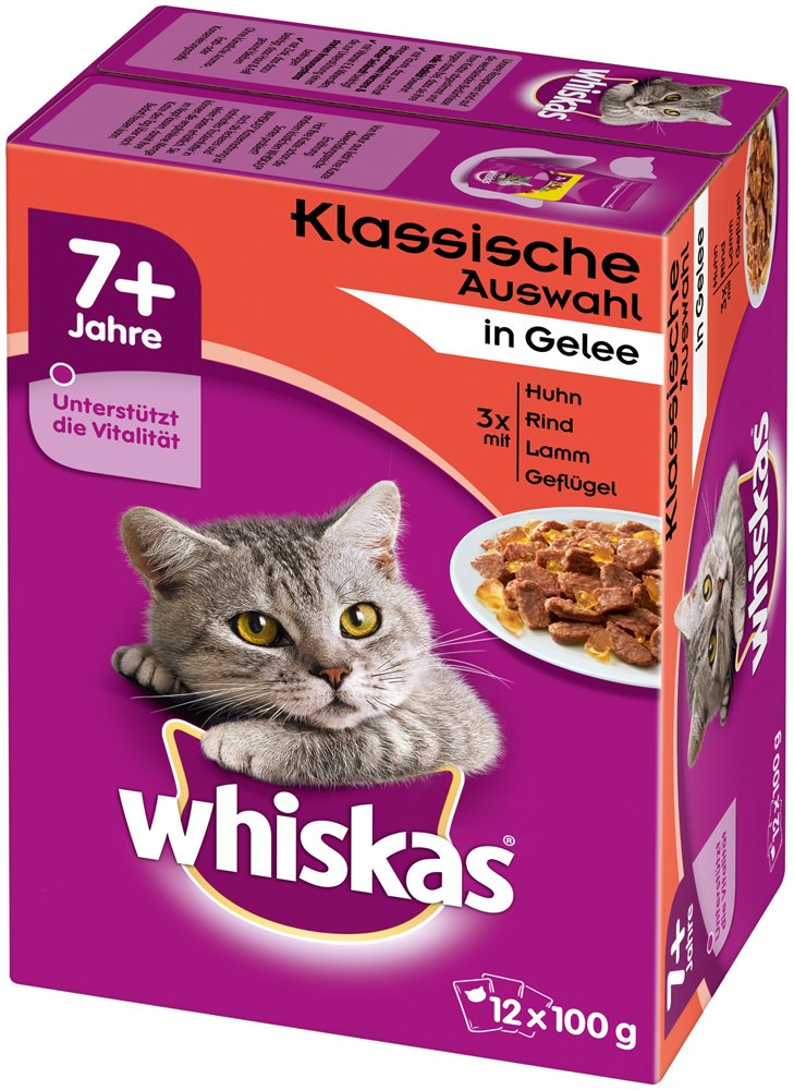 Whiskas 7 + Katzenfutter  Klassische Auswahl in Gelee  Hochwertiges  Nassfutter fr Katzen ab 7 Jahren und lter  48 Portionsbeutel  100g :  Amazon.de: Haustier