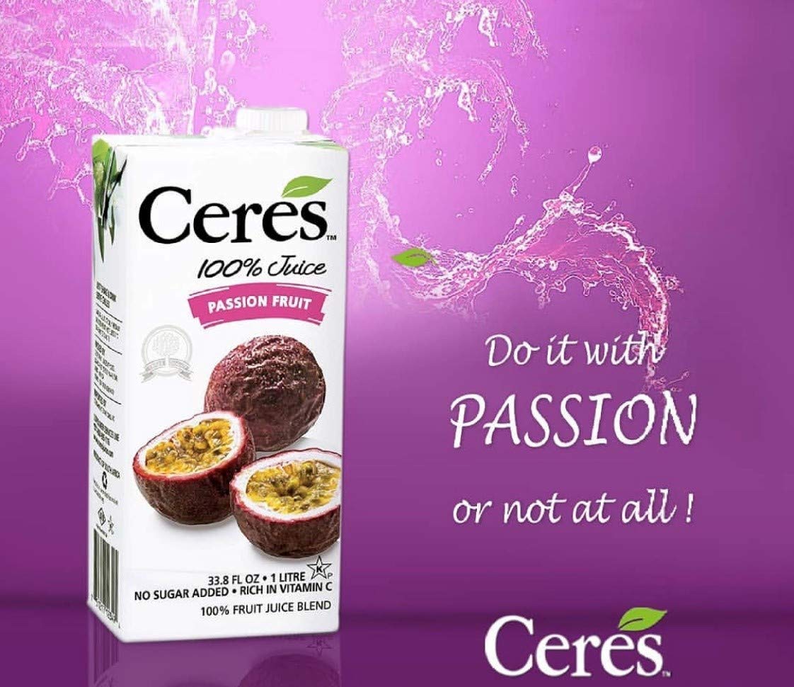 Ceres 100% All Natural Pure Fruit Juice Blend, Passion Fruit - Gluten Free, Rich in Vitamin C, No Added Sugar or Preservatives, Cholesterol Free - 33.8 FL OZ (24)