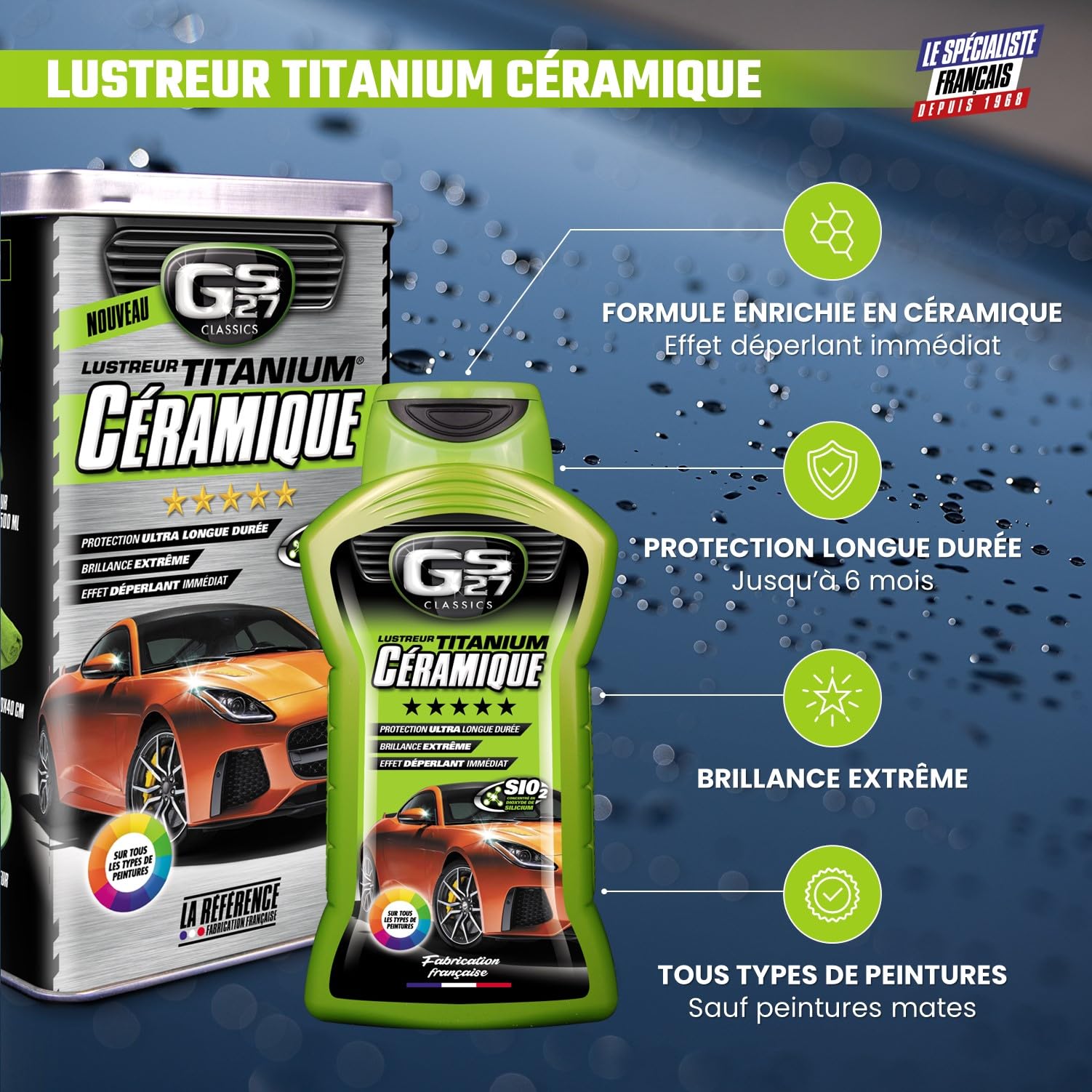 GS27 - Lustreur Titanium Céramique - Produit Nettoyant Voiture - Brillance Instantannée - Sans Rinçage - 500 ml