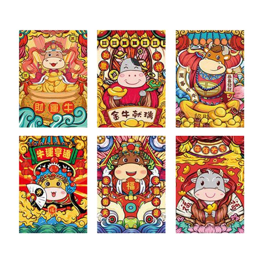 Ubersweet® 6pcs Chinese New Year Red Envelope 2021 Ox Hong Bao Lucky Money Bag Style8-image-4