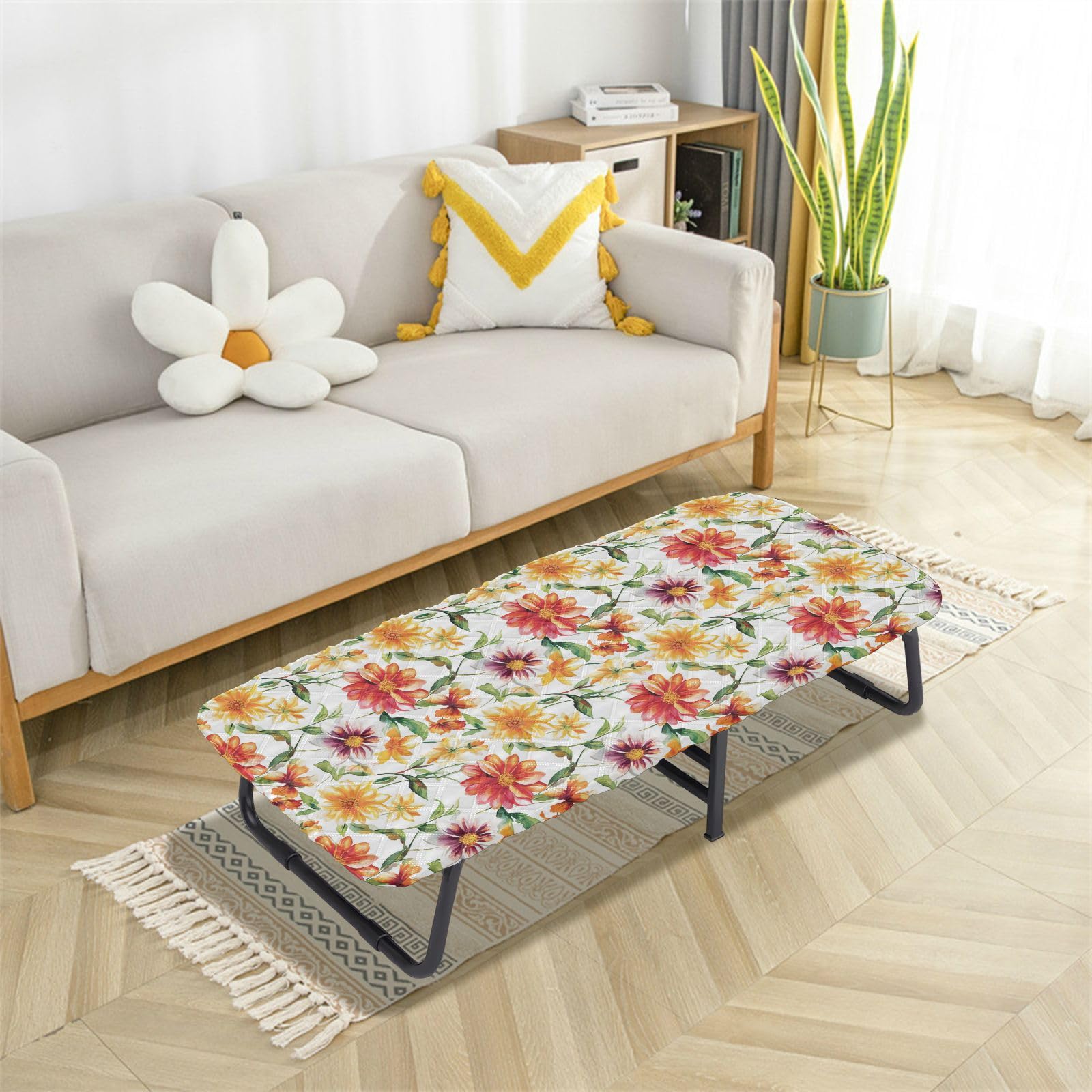 Autumn Red Yellow Flowers White Portable Toddler Bed Sheet Waterproof Cot Sheet for Kids Travel Cot for Small Spaces Beach Cot 50' x 25' (Bed Not Included)