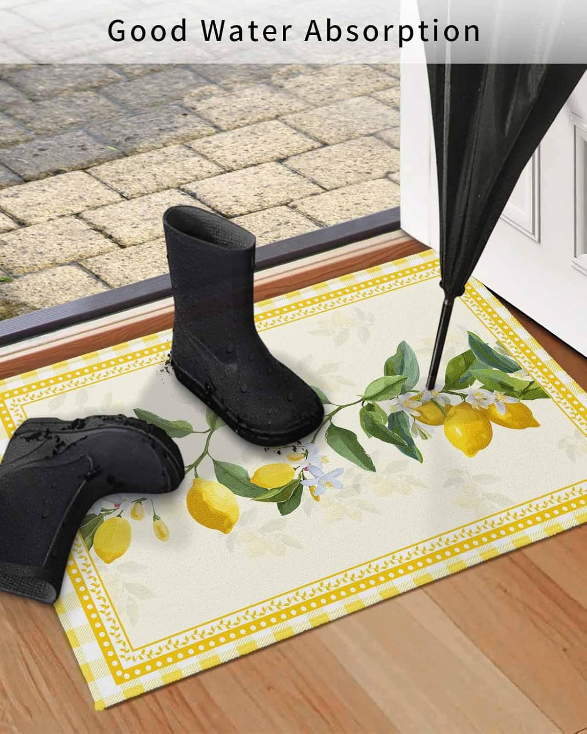 Indoor Door Mat Washable Mat 24x36 Inch - Outdoor Non-Slip Mat Absorbent Resist Dirt Doormats Simple Watercolor Art Summer Farm Yellow Lemon Floor Mat for Entryway Patio Bathroom