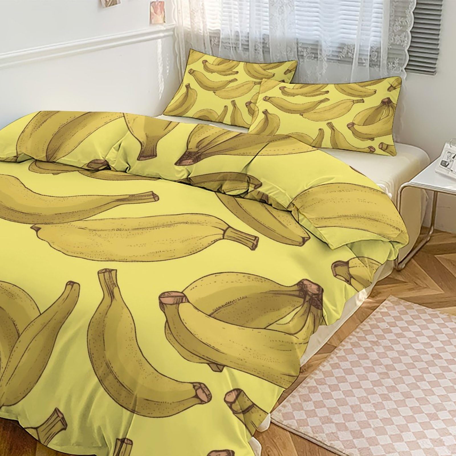 Couette grand lit motif banane parure de lit épaisse 3 pièces idéale pour l'hôtel et la maison