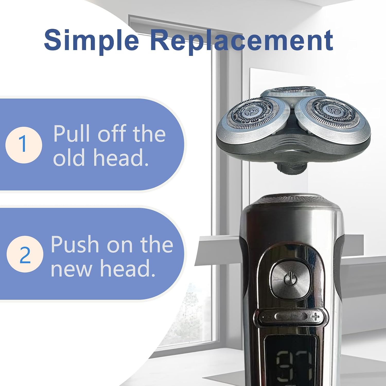 SH90 Replacement Heads Compatible with Philips Norelco Series 9000 & S8000,Metal Wheel Buckle Double-Layer Blades,Shaver Head for RQ10/RQ12 (Head A)