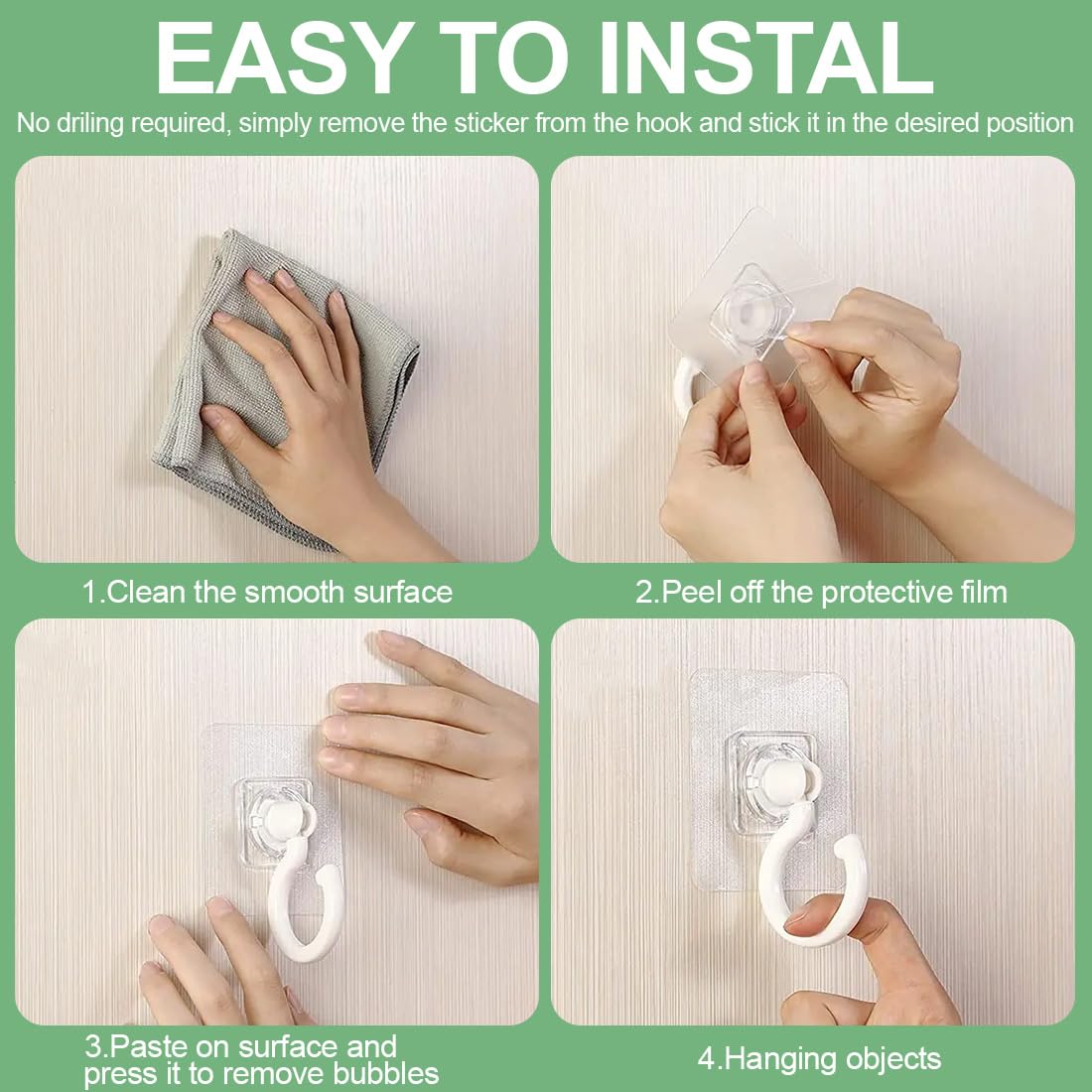 Gancio Girevole Da Soffitto Autoadesivo A 360°, Non Foratura, Adesivi Da Parete Per Asciugamani E Bagno, Ganci Impermeabile Per Tende, Cucina, Ufficio, 8 Pezzi, Bianco