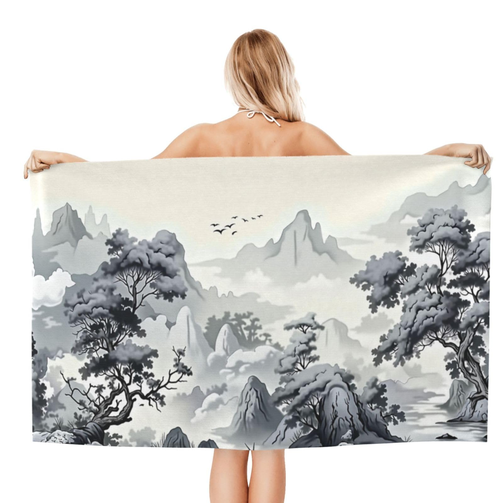 Anceky Beach Towel for Women, Mountain Landscape Sand-Free Microfiber Ultra Soft Lightweight Bath Towels for Outdoor Bathroom Swimming 32"X52"