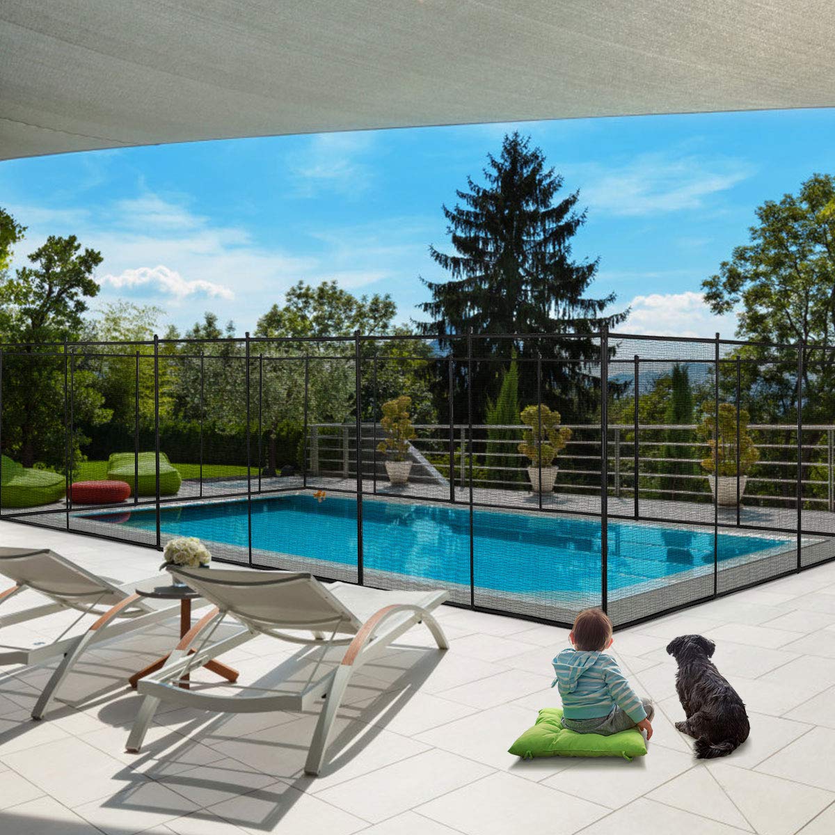 GOPLUS Barrière de Piscine Pliable en Tissu Textilène