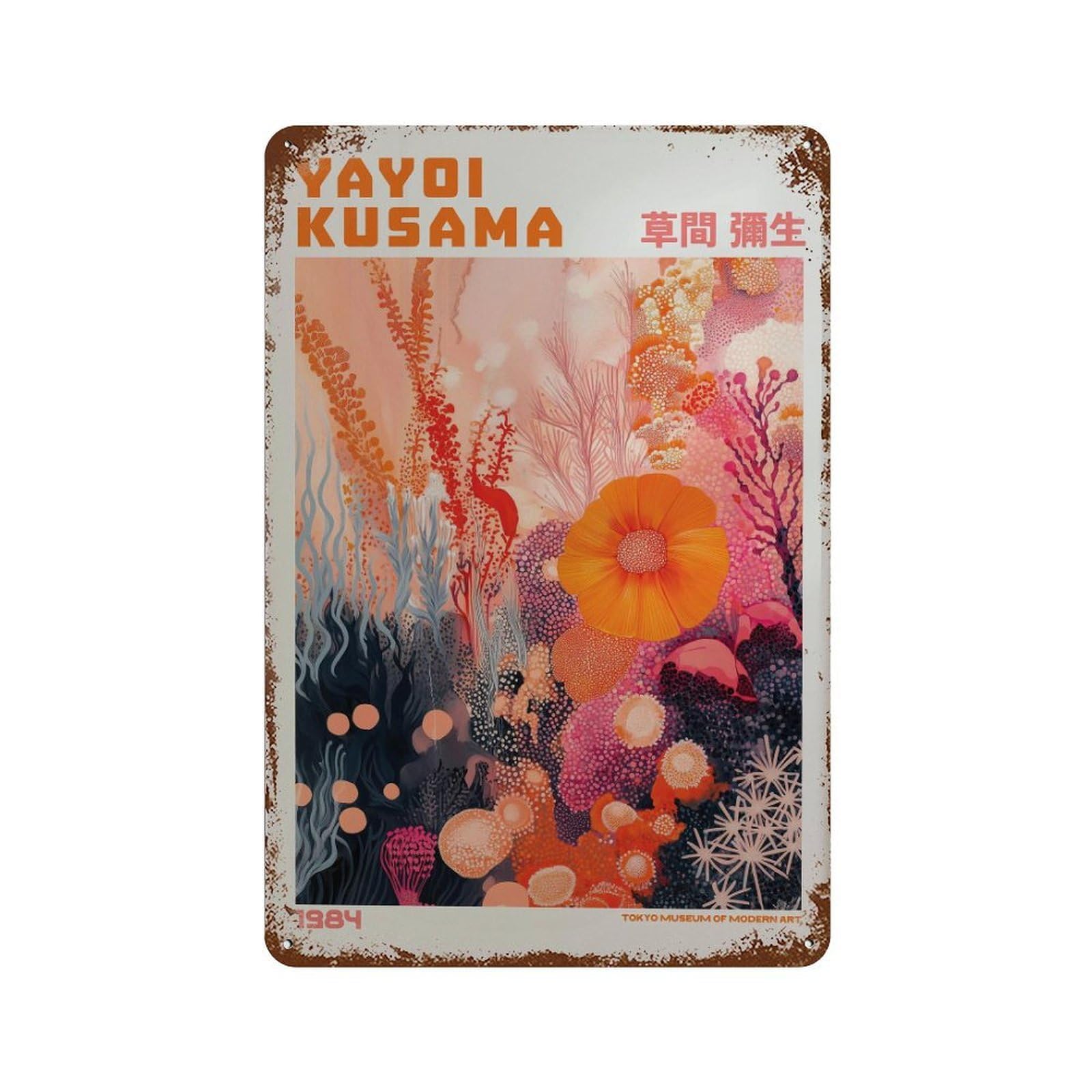 xiaoxiaoshen Yayoi Kusama Modern Maximalist Japandi Exhibition Livingroom Wall Decor Art Metal Tin Poster Modern Home Decor Art Home Bar Shop Decorations Vintage Sign 30x20cm