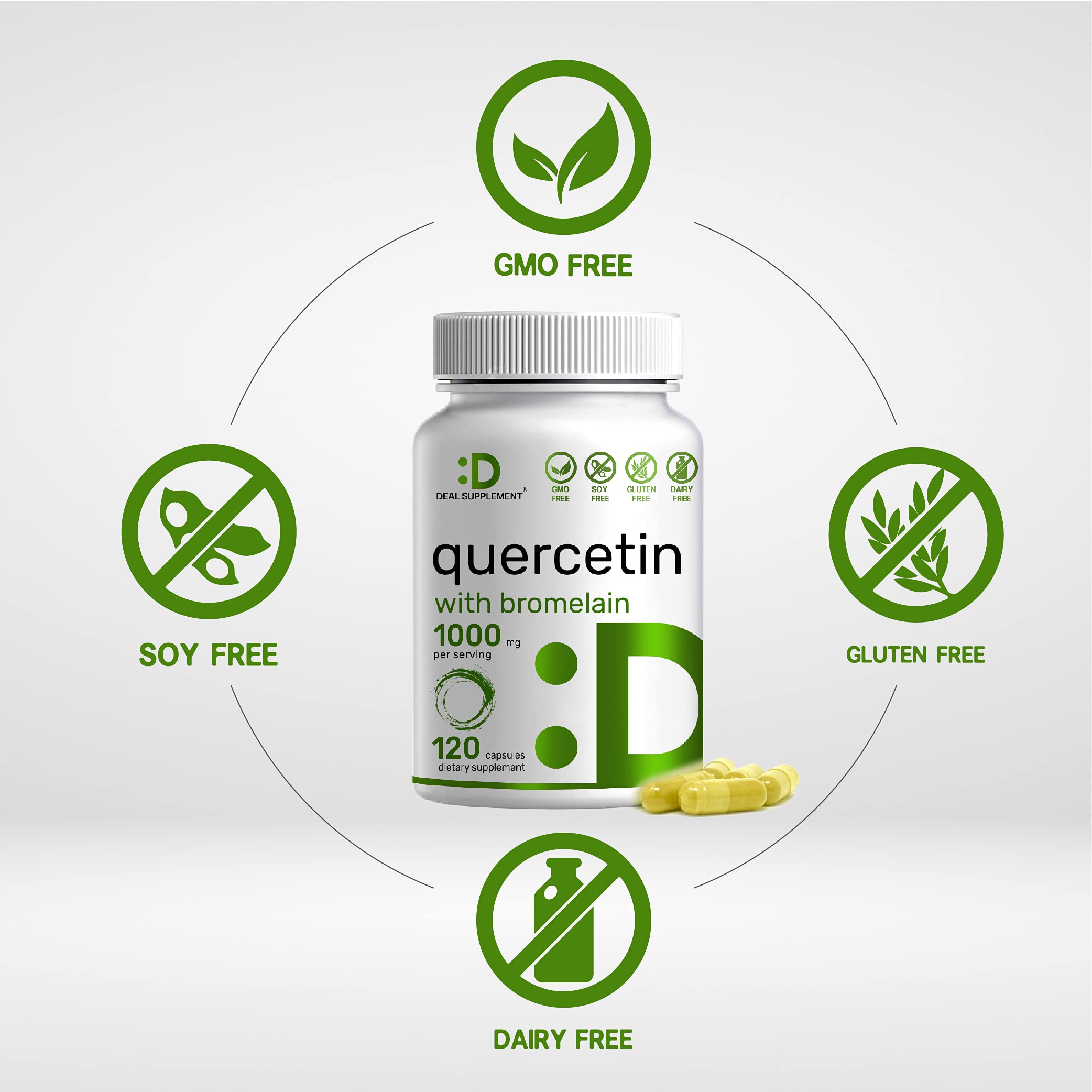 Quercetin 1000mg 21 Formula, Bromelain with Quercetin Supplements, 120