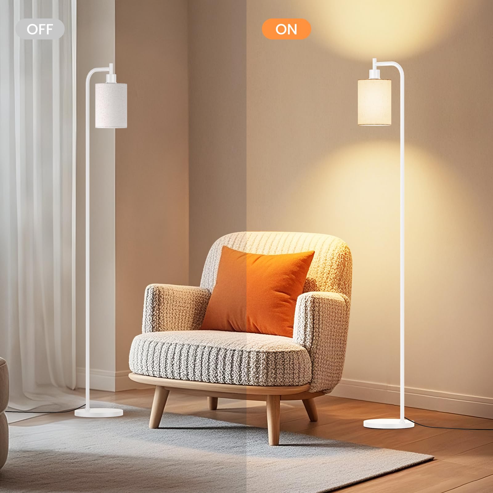 SIBRILLE Lampada a stelo dimmerabile con paralume in lino, lampada a LED con telecomando e 3 temperature di colore, moderna lampada a stelo per soggiorno, camera da letto, ufficio e angoli, con