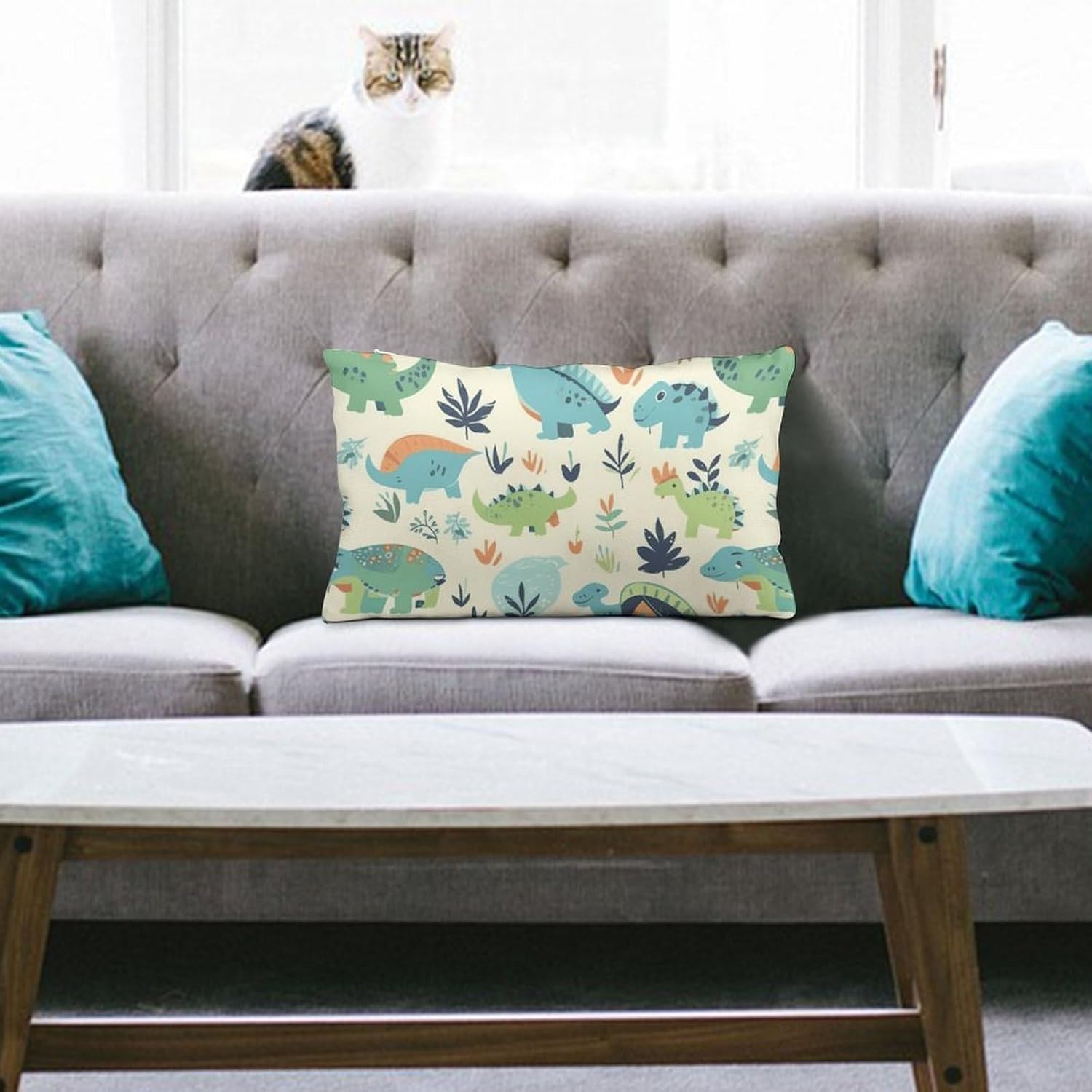 Dinosaur Pattern Pillow Cases Queen Size Set of 1 Soft Comfortable Throw Pillows Covers Decorative Pillowcase with Zipper Bed Cushion Covers for Couch Sofa Bedroom 12 "x20