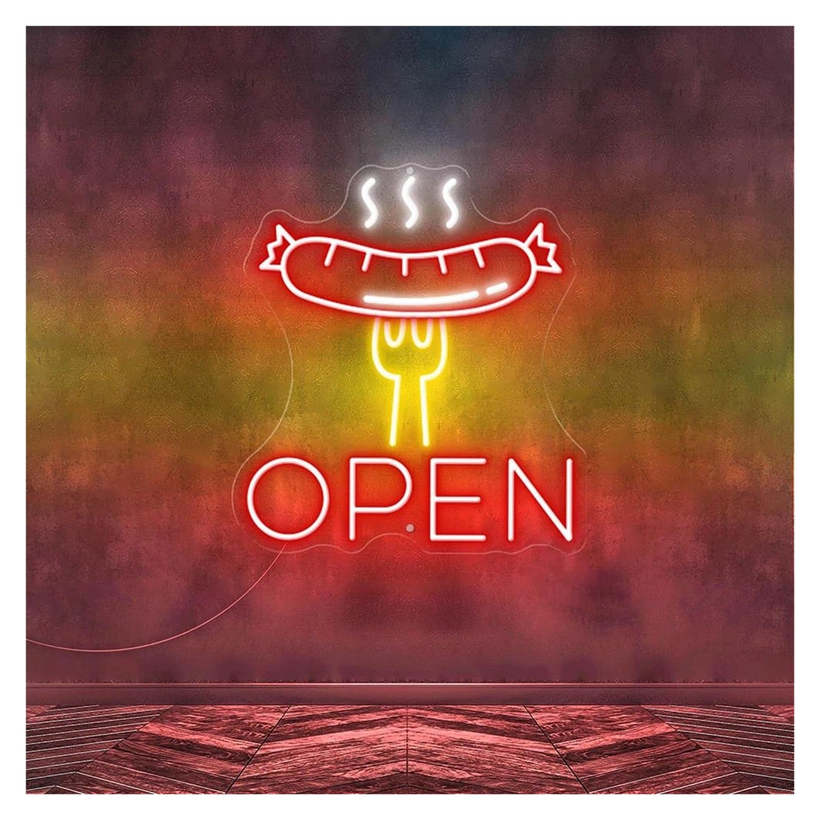 SHOUXI Sign Lamp Grilled Sausage Open Neon Sign Sausage On A Fork Neon Light Barbecue BBQ Restaurant Wall Decor Meat Light Signs(B,90X80CM)