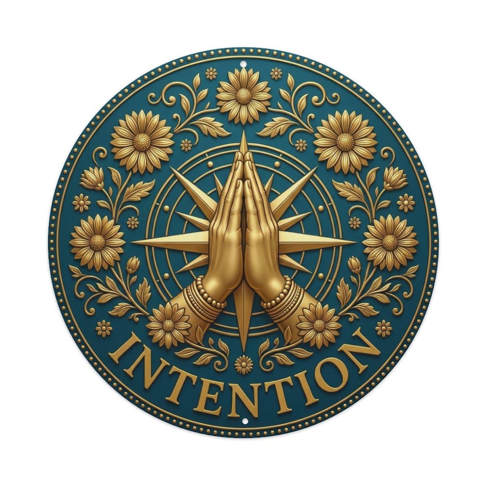 Fyrn Style Metal Tin Sign Vintage Namaste Praying Hands Intention Flower Zen Yoga