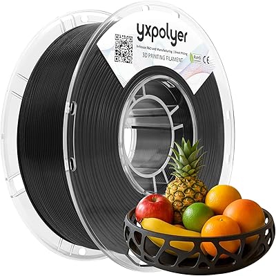 16 – YXPOLYER PLA Filament Food Grade 1.75mm 1kg for 3D Printing, Black 3D Printer Filament with Transparent AMS-Compatible Filament Spool