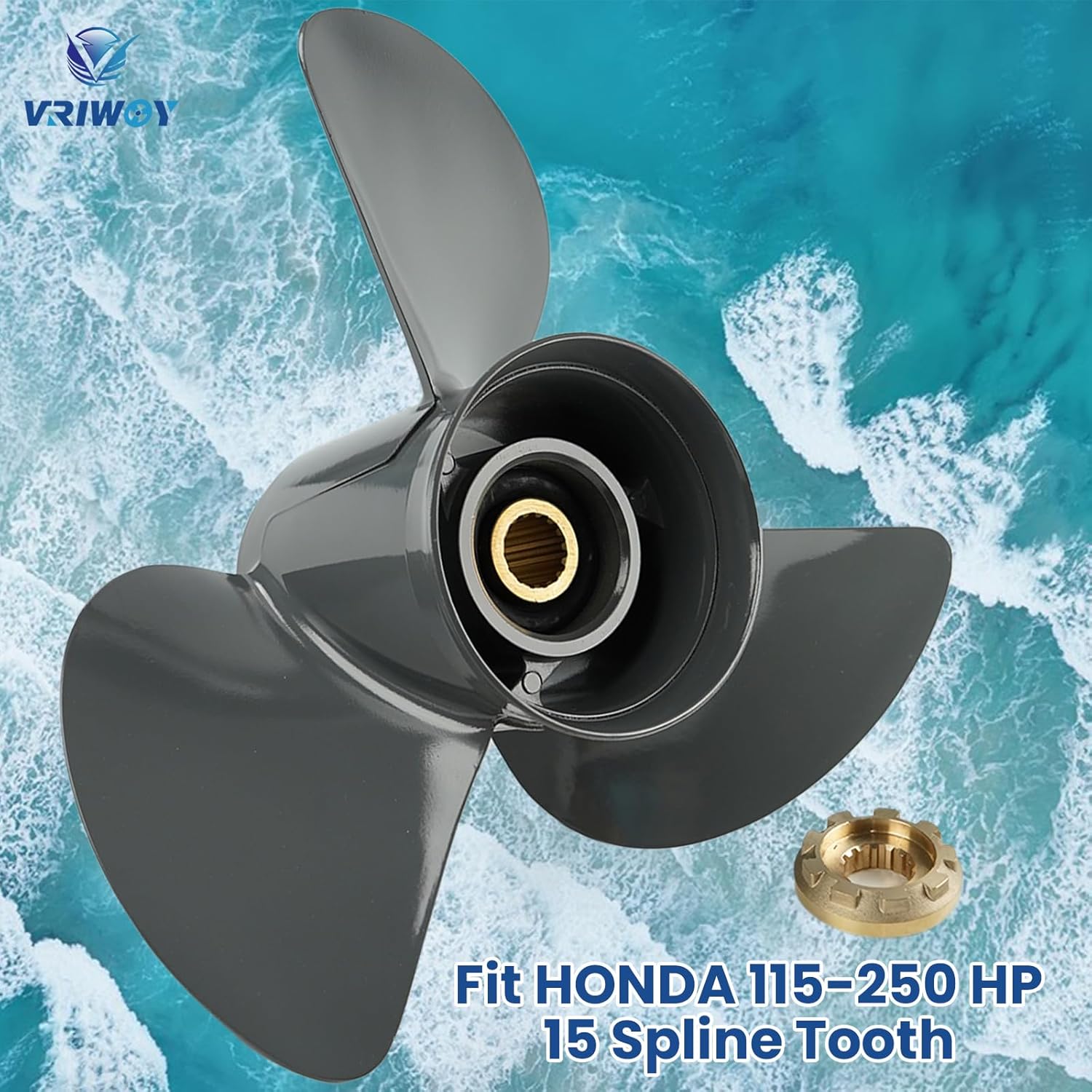 Aluminum Outboard Propeller 15x15, 14.8x17, 14.25x19 15.5×17 Fit for Honda Boat Engines 115HP 135HP 150HP 200HP 225HP 250HP, 15 Spline RH”