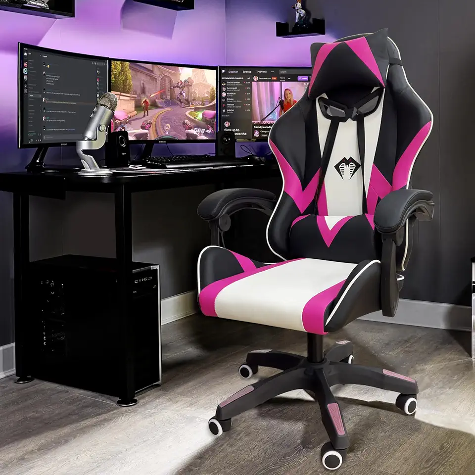 Cadeira Gamer Python Fly, Design Estilo Gamer, Tecido Respirável, Design Ergonômico (Rosa)