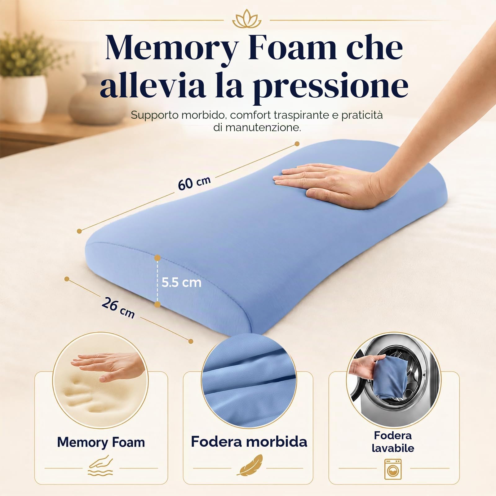 Cuscino di supporto lombare per alleviare il dolore alla schiena: cuscino lombare per dormire, cuscino in memory foam, cuscino a cuneo per chi dorme sul fianco, sulla schiena e sullo stomaco, cuscino