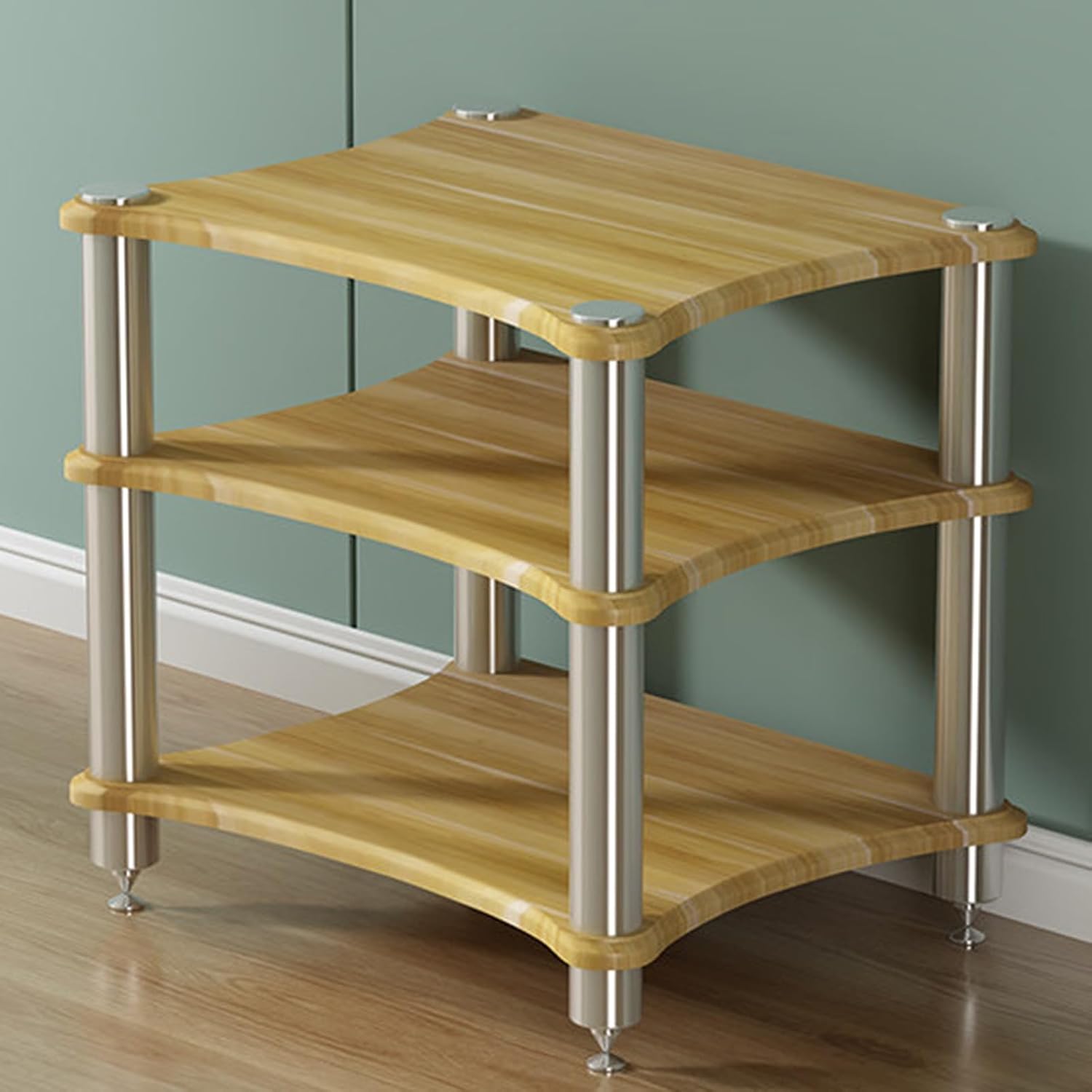 Record Player Stand Media Cabinet, Corner Audio Video Shelving for Entertainment, TV Stereo Stand Network Server Rack, Stereo Cabinet Media Shelf(Natural,3 Tier 61cm/24.4in)
