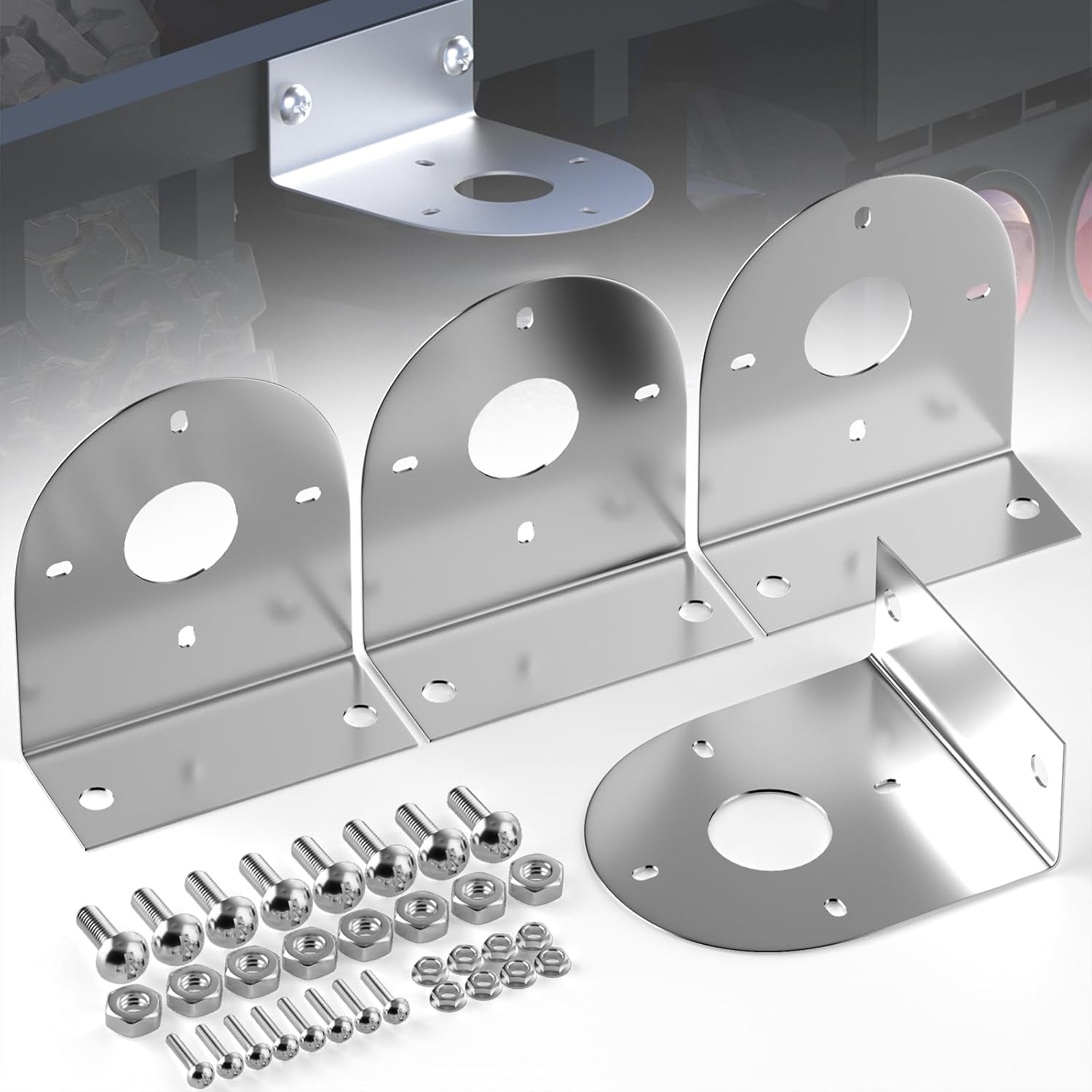 BJZ Watermelon LED Light Brackets, 304 Stainless Steel Mounting Brackets with Pre-Drilled Holes, Universal Watermelon Light L-Shape Holder for Car Truck Underglow Side Tail Roof Auxiliary Lights, 4Pcs