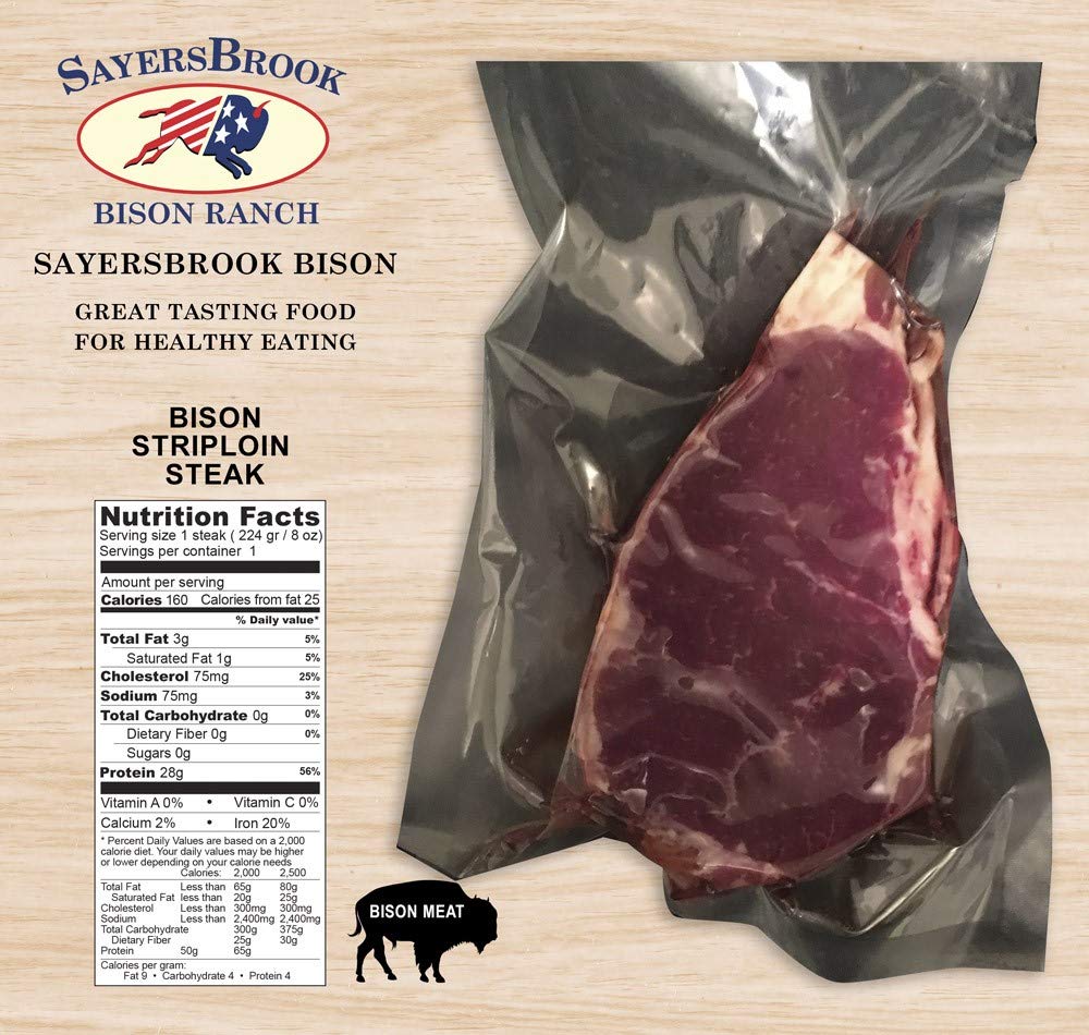 Sayersbrook Bison Ranch - Bison Striploin Steaks - 8 oz steaks x 2 - 1 lb total