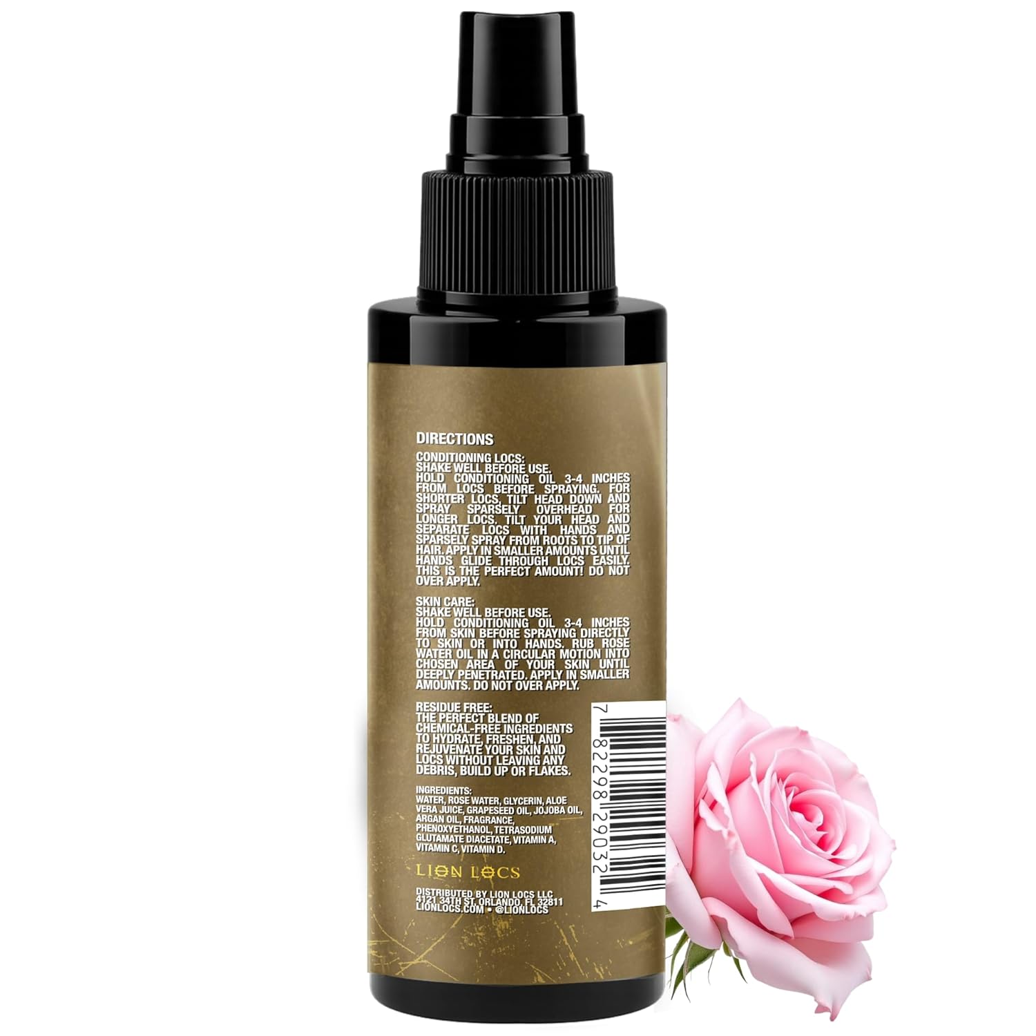 Lion Locs Rosewater Moisturizing Spray for Locs and Skin | Organic Vegan Conditioner Rose Water for All Hair Types.