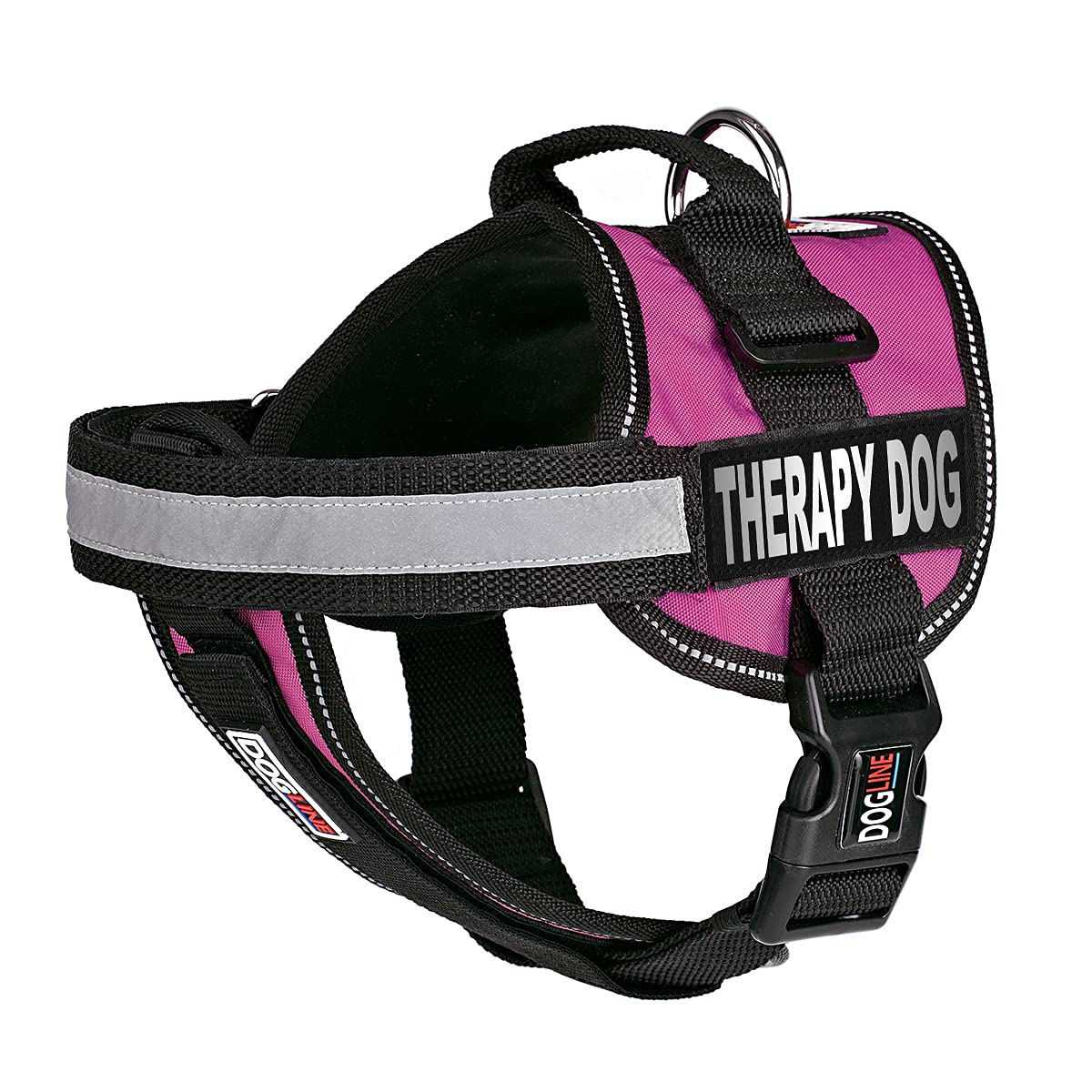 Dogline Vest Harness for Dogs and 2 Removable Therapy Dog Patches, Large/28" to 38", Pink