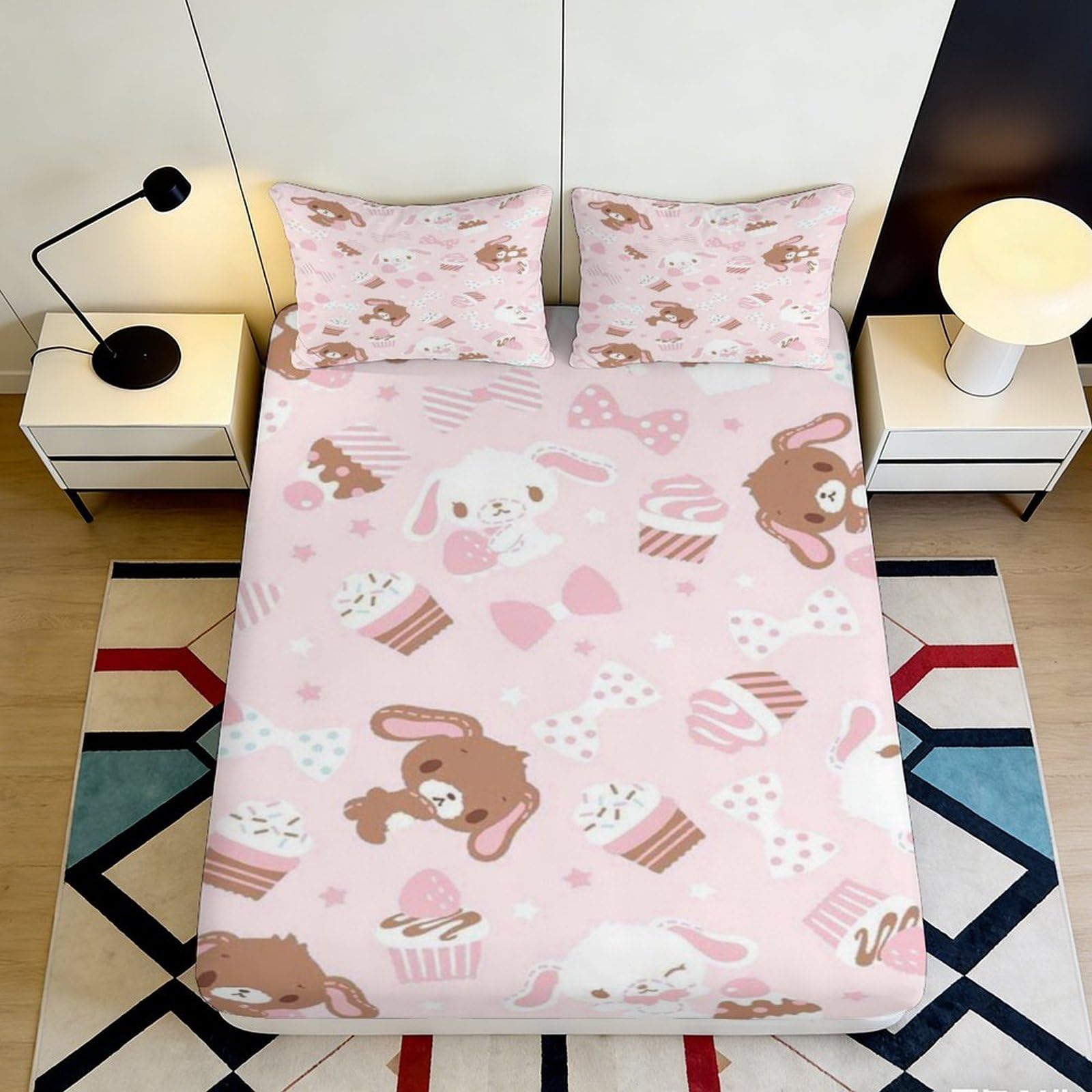 3D Printed Cute Cartoon Bear Fitted Sheet Microfiber Deep Pocket Non-Slip Bedroom Bedding Bear Mattress Fitted Cover Washable for Adults Teens 200x200x25cm 90x200x25cm