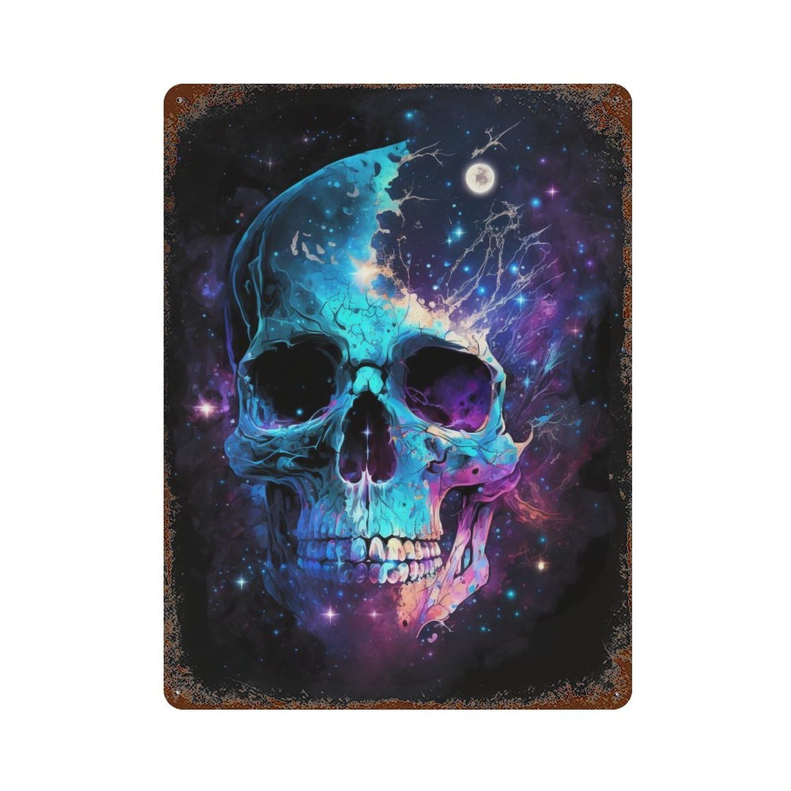 Cosmic Skull Art Print-2 Rustic Tin Plaque 15.7"x11.8", Novelty Wall Decor for Garage, Pub Or Kitchen