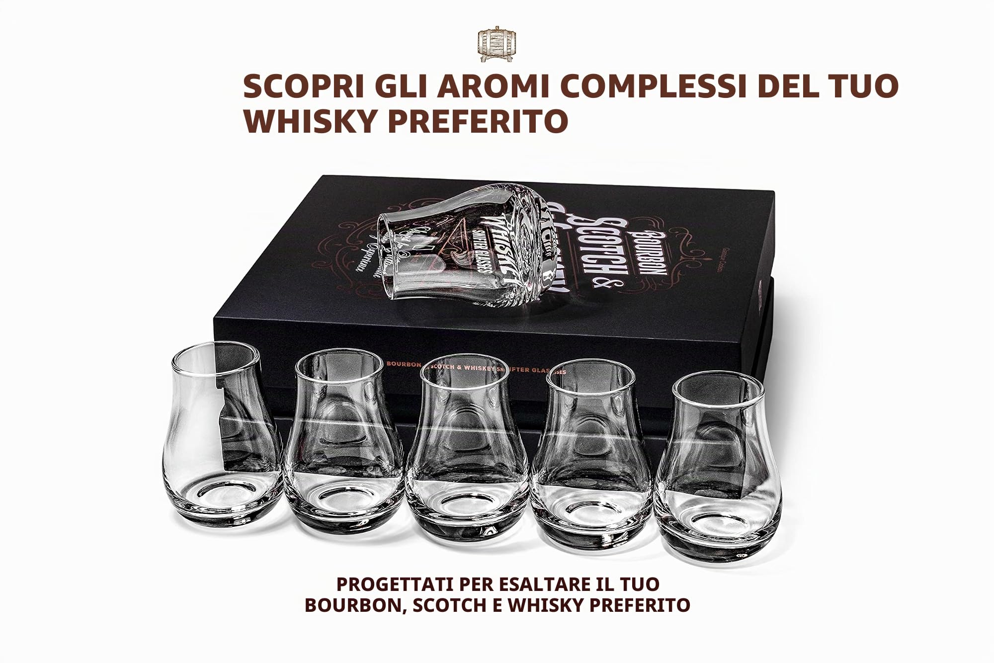 Bicchieri da degustazione per whisky, scotch, borboni, set da 6 | Copitas professionali a forma di tulipano senza stelo da 99,2 g | piccoli snifters di cristallo regalo per sorseggiare liquori