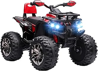 Aosom 12V Kids Ride on ATV, 4 Wheeler for Kids with Treaded Tires, Electric Quad Car with Music, USB, MP3 and Headlights for Boys and Girls, Red
