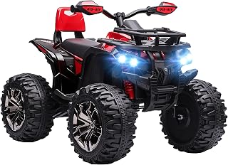 Aosom 12V Kids Ride on ATV, 4 Wheeler for Kids with Treaded Tires, Electric Quad Car with Music, USB, MP3 and Headlights for Boys and Girls, Red