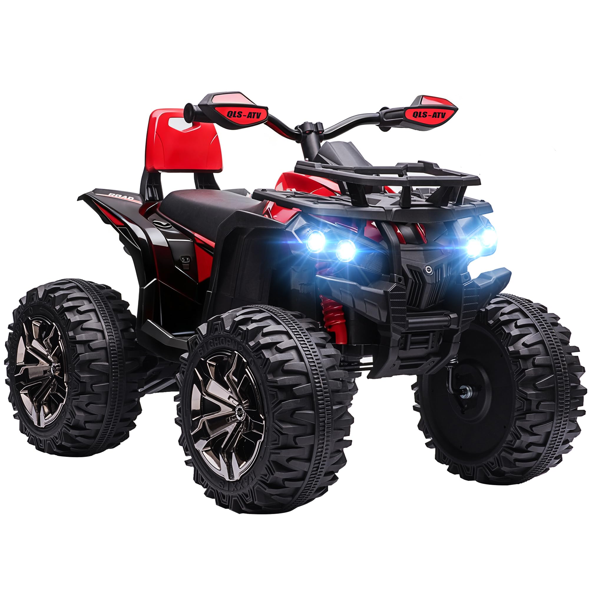 Aosom 12V Kids Ride on ATV, 4 Wheeler for Kids with Treaded Tires, Electric Quad Car with Music, USB, MP3 and Headlights for Boys and Girls, Red