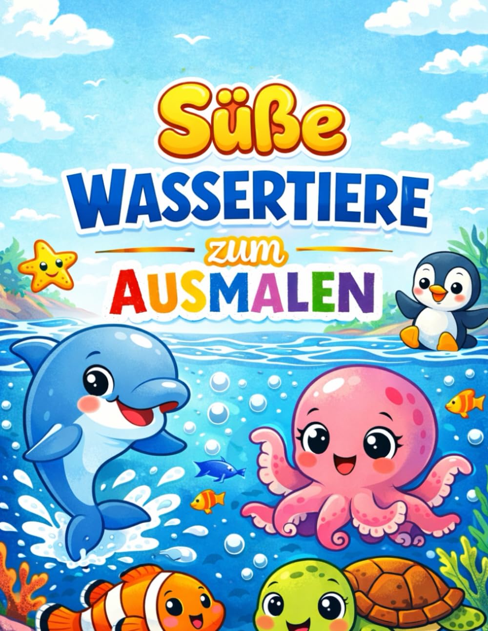Süße Wassertiere zum Ausmalen
